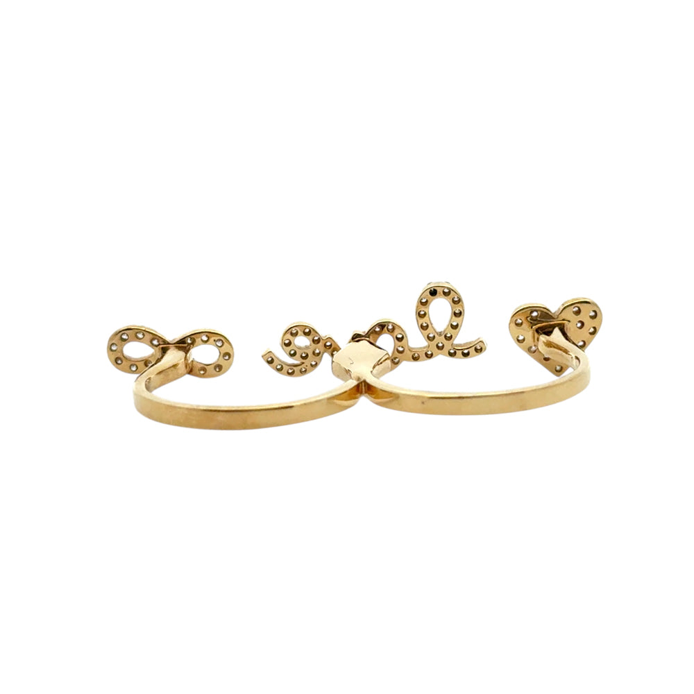 18k Yellow Gold 0.62ctw Diamond Heart Love and Infinity Double Finger Ring