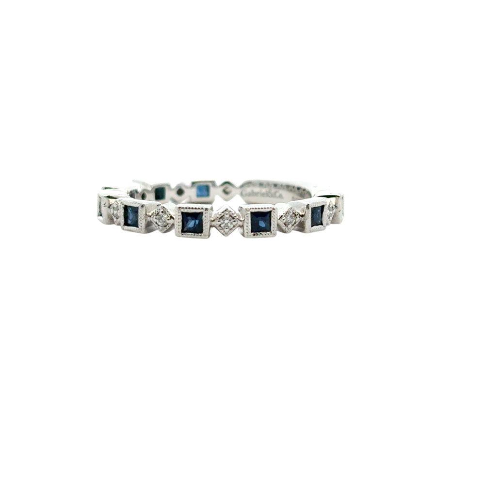 Gabriel and Co. 14k White Gold 0.08ctw Diamond and 0.54ctw Blue Sapphire Stackable Ring