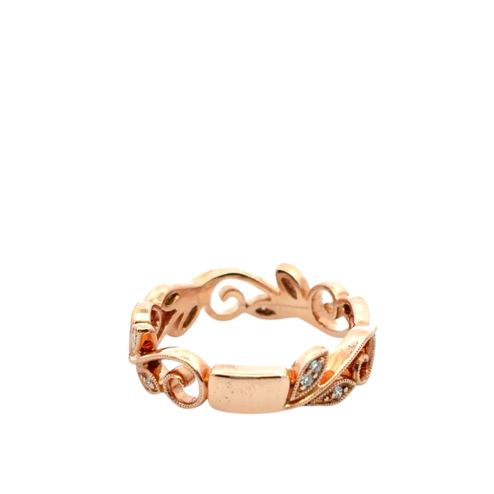Gabriel and Co. 14k Rose Gold 0.09ctw Diamond Scrolling Floral Eternity Ring Band