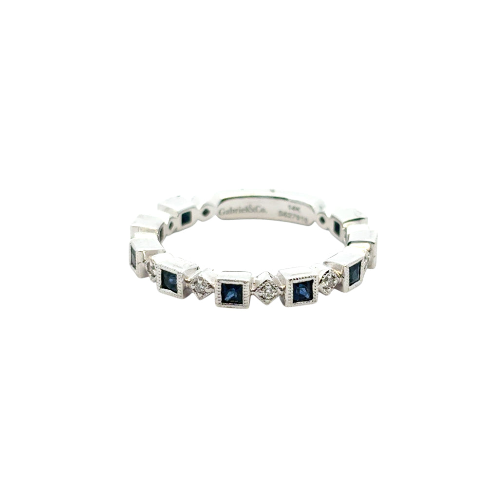 Gabriel and Co. 14k White Gold 0.08ctw Diamond and 0.54ctw Blue Sapphire Stackable Ring