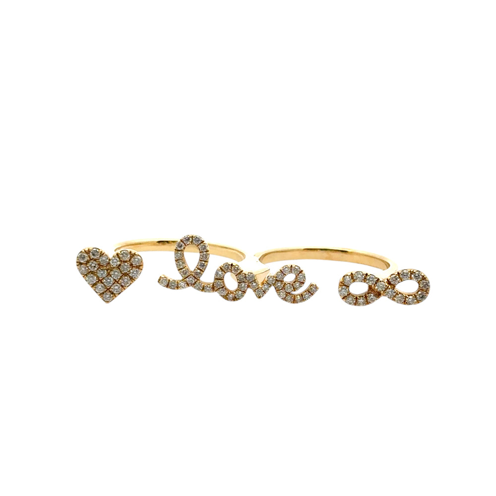18k Yellow Gold 0.62ctw Diamond Heart Love and Infinity Double Finger Ring