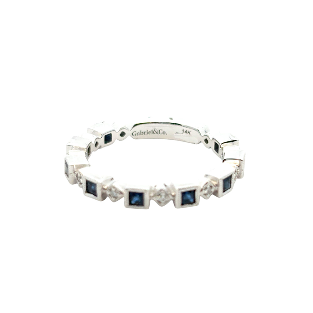 Gabriel and Co. 14k White Gold 0.08ctw Diamond and 0.54ctw Blue Sapphire Stackable Ring