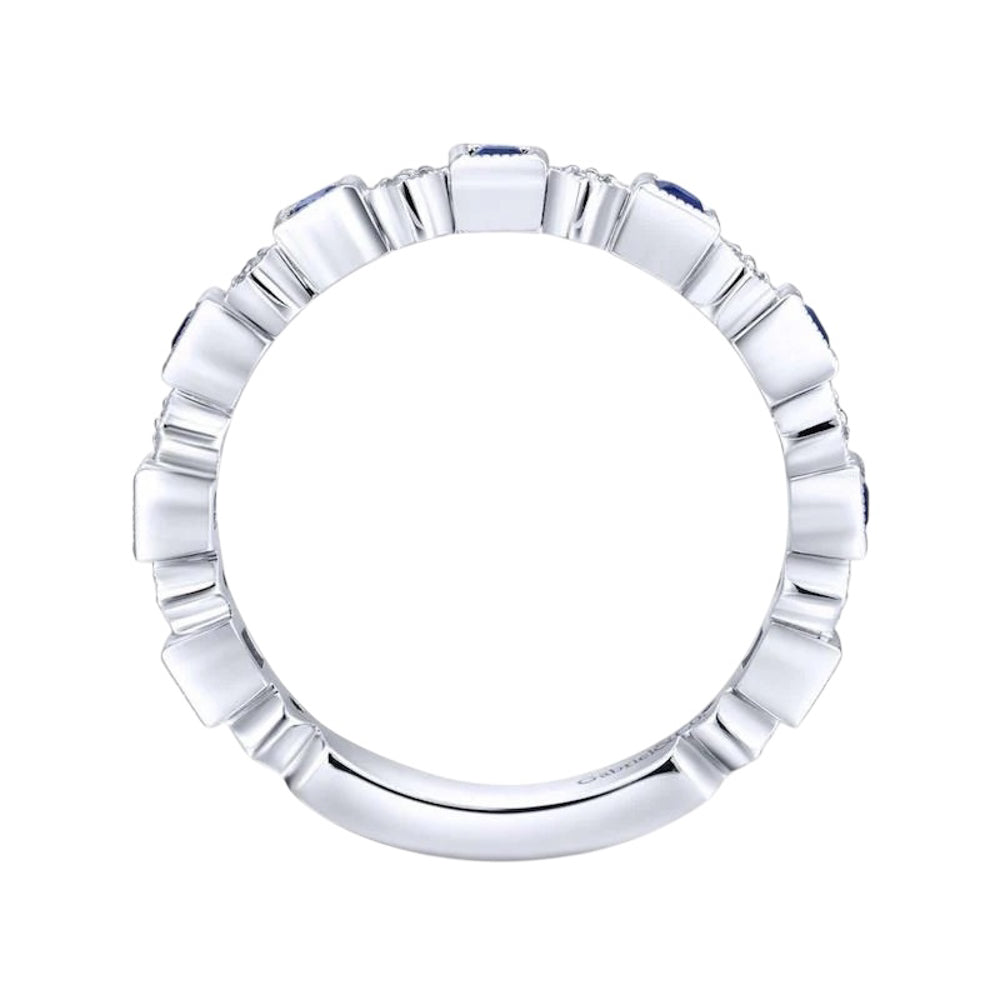Gabriel and Co. 14k White Gold 0.08ctw Diamond and 0.54ctw Blue Sapphire Stackable Ring