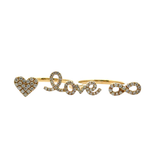 18k Yellow Gold 0.62ctw Diamond Heart Love and Infinity Double Finger Ring