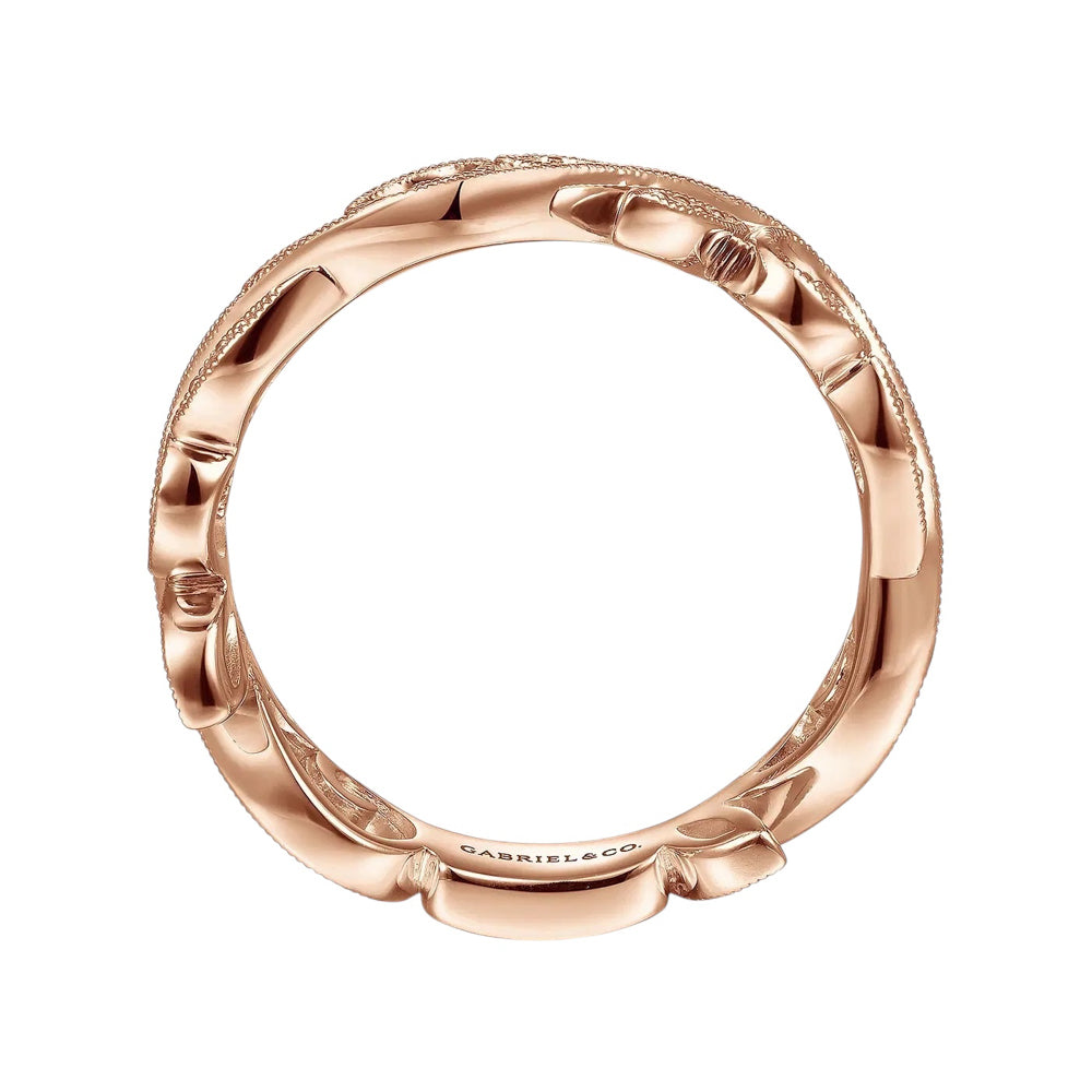 Gabriel and Co. 14k Rose Gold 0.09ctw Diamond Scrolling Floral Eternity Ring Band