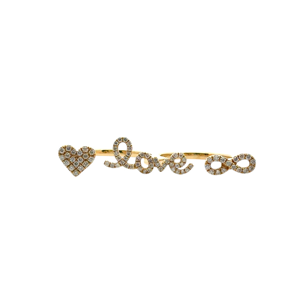 18k Yellow Gold 0.62ctw Diamond Heart Love and Infinity Double Finger Ring