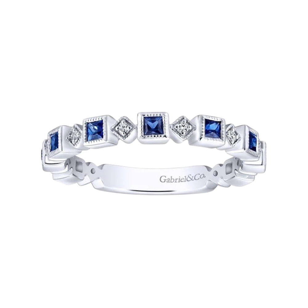 Gabriel and Co. 14k White Gold 0.08ctw Diamond and 0.54ctw Blue Sapphire Stackable Ring