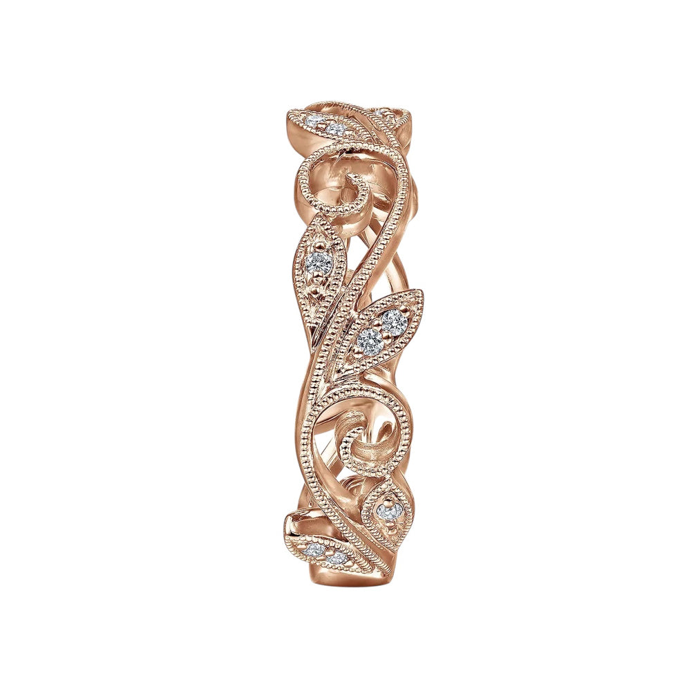 Gabriel and Co. 14k Rose Gold 0.09ctw Diamond Scrolling Floral Eternity Ring Band