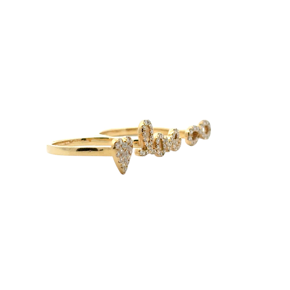 18k Yellow Gold 0.62ctw Diamond Heart Love and Infinity Double Finger Ring