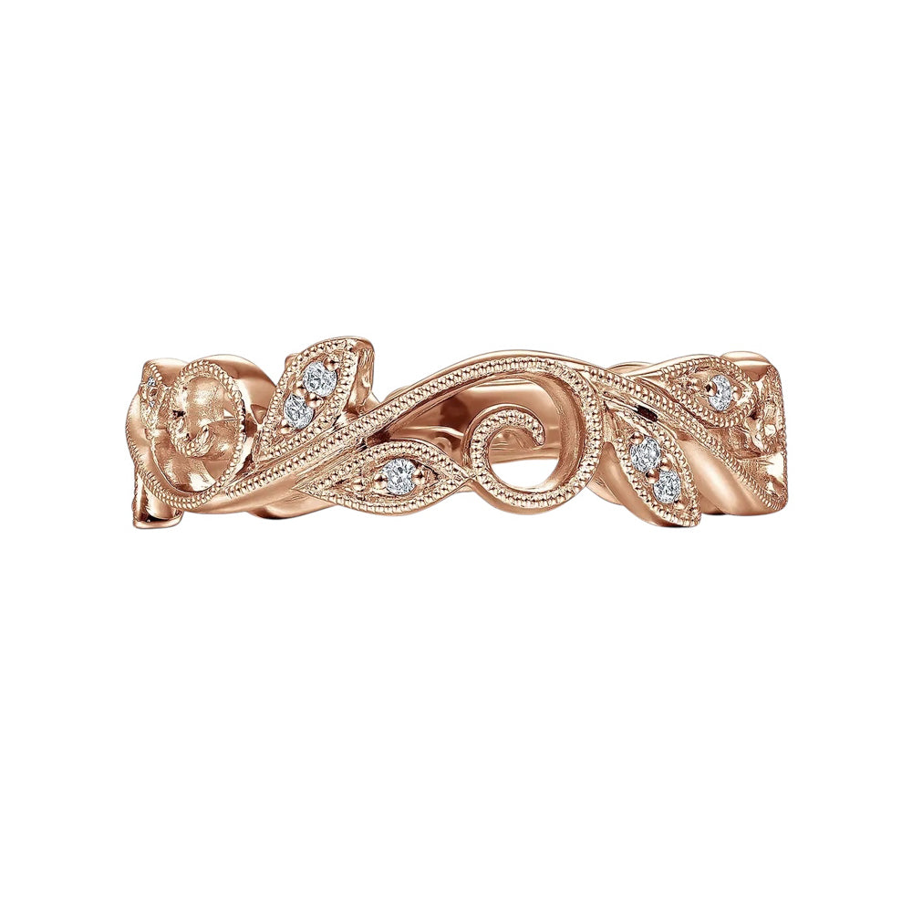 Gabriel and Co. 14k Rose Gold 0.09ctw Diamond Scrolling Floral Eternity Ring Band
