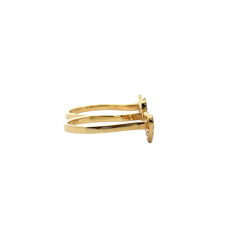 18k Yellow Gold 0.62ctw Diamond Heart Love and Infinity Double Finger Ring