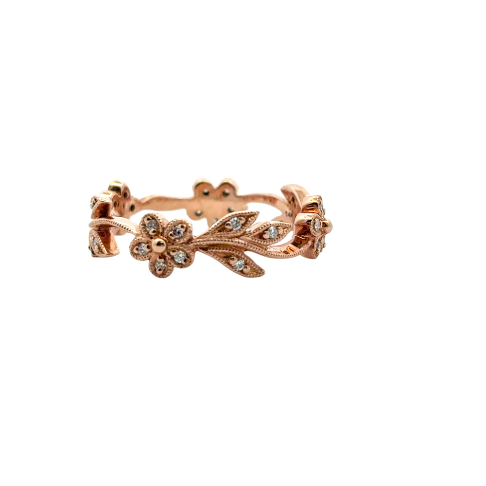 Gabriel and Co. 14k Rose Gold 0.13ctw Diamond Floral Ring Band