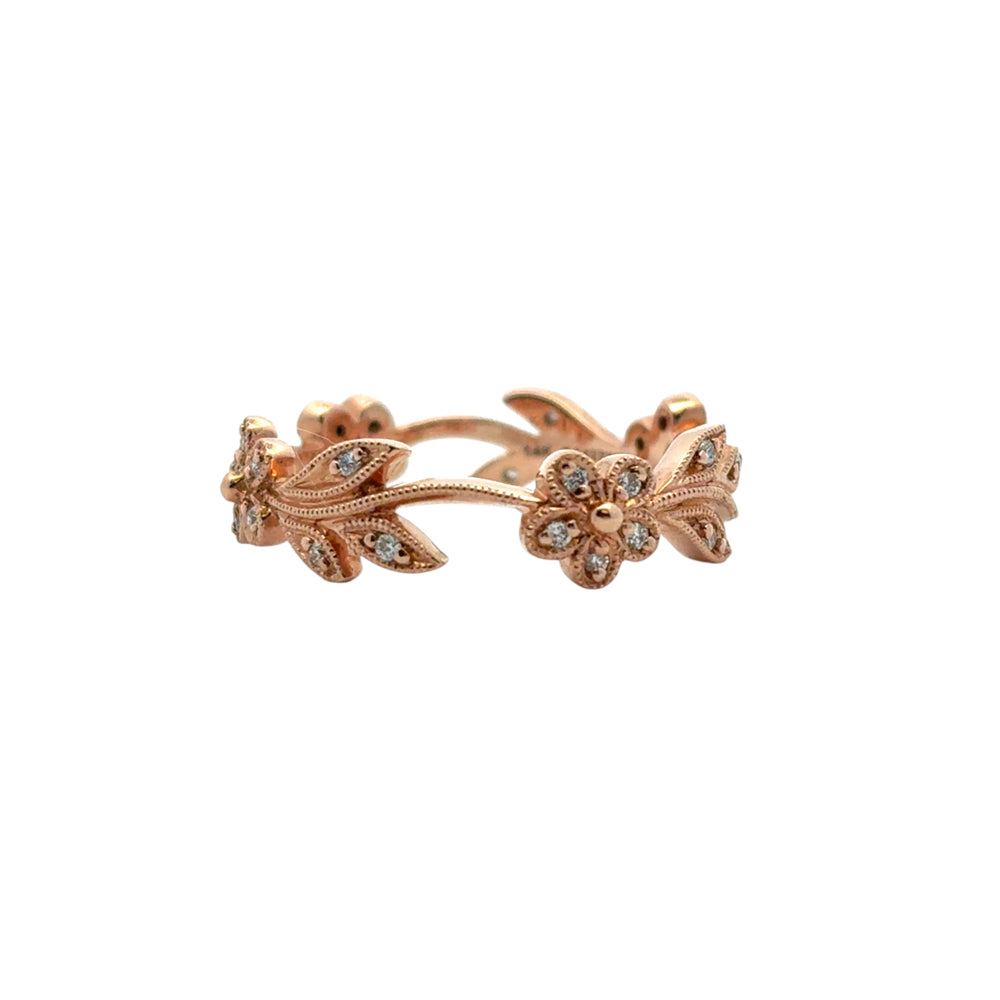Gabriel and Co. 14k Rose Gold 0.13ctw Diamond Floral Ring Band