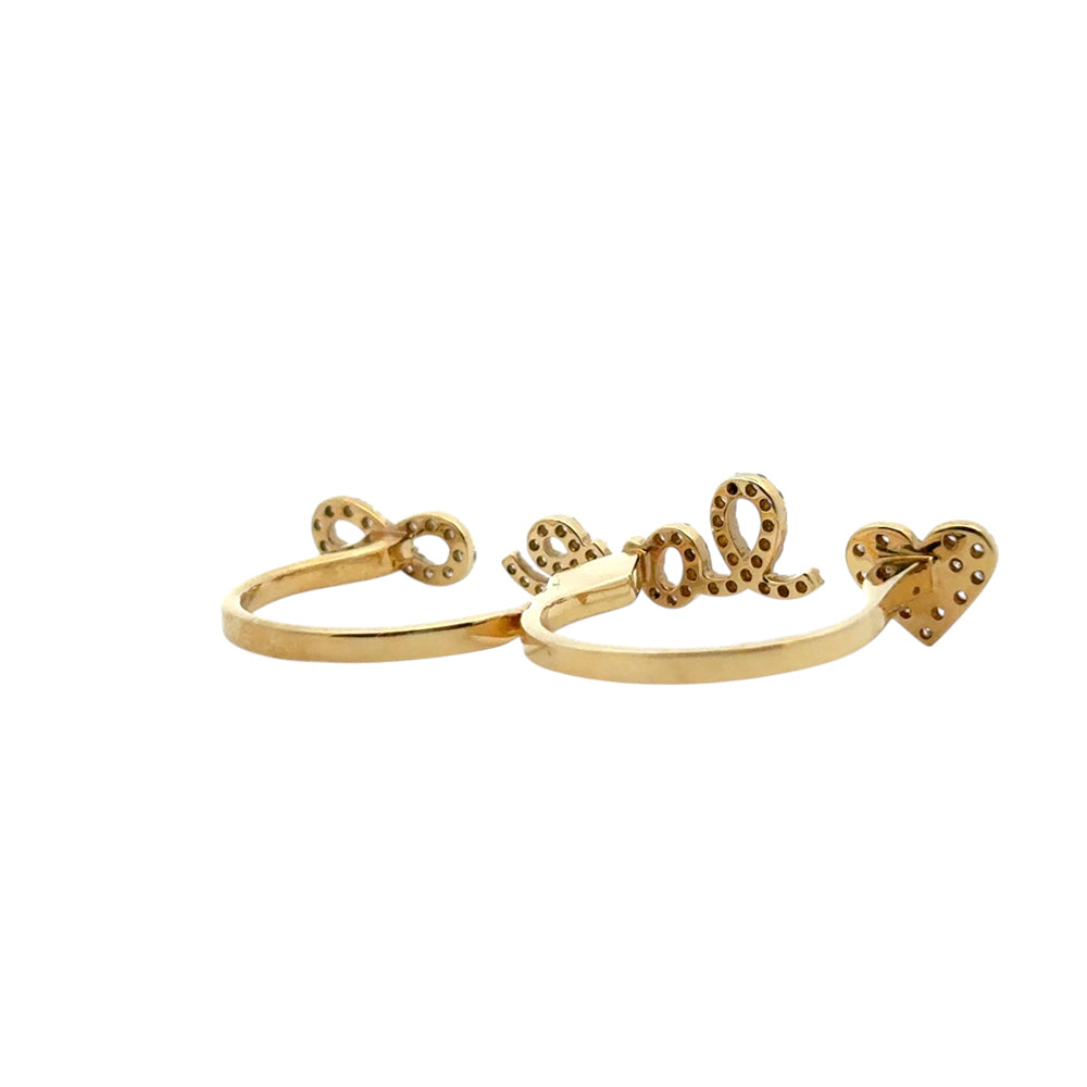 18k Yellow Gold 0.62ctw Diamond Heart Love and Infinity Double Finger Ring
