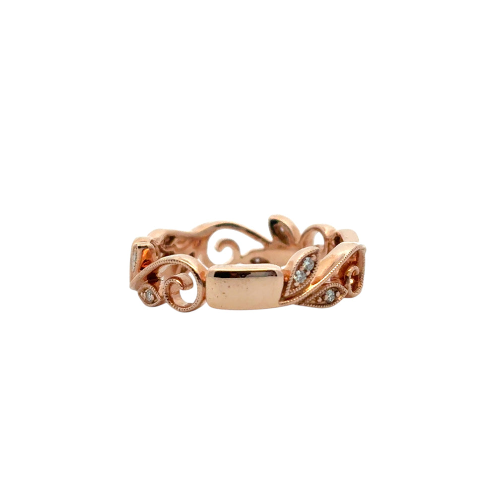 Gabriel and Co. 14k Rose Gold 0.09ctw Diamond Scrolling Floral Eternity Ring Band
