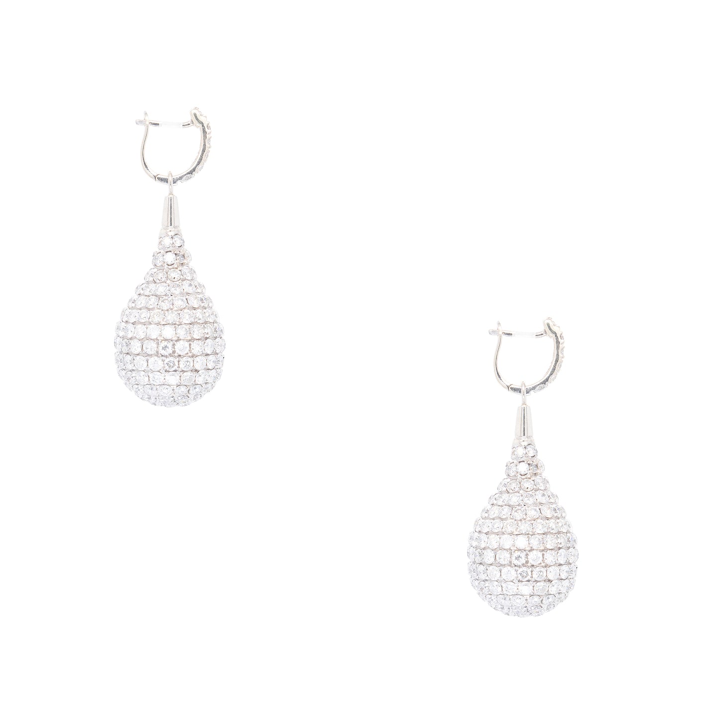 18k White Gold 10.96ctw Natural Diamond Pave Dangle Ball Earrings