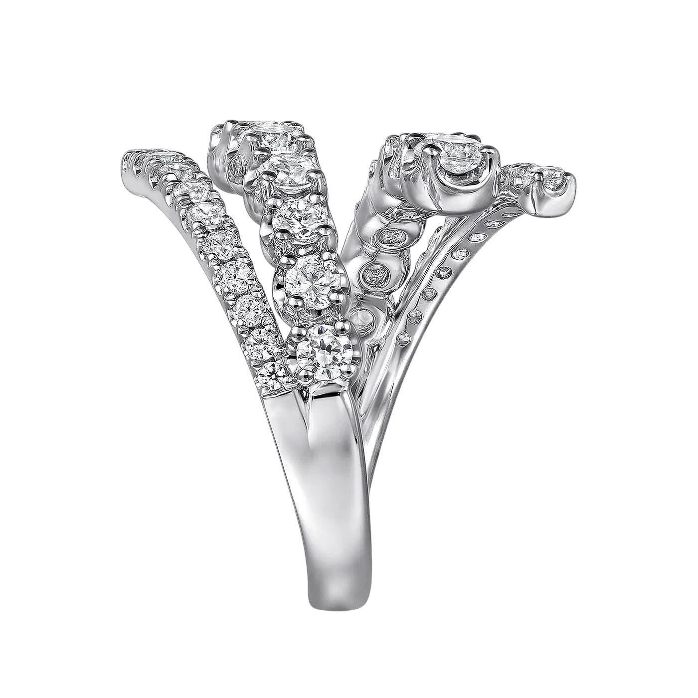 Gabriel and Co. 14k White Gold Double Row 1.48ctw Diamond Bypass Ladies Ring