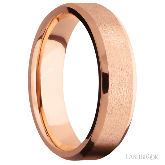 6 mm wide Beveled 14K Rose Gold band.