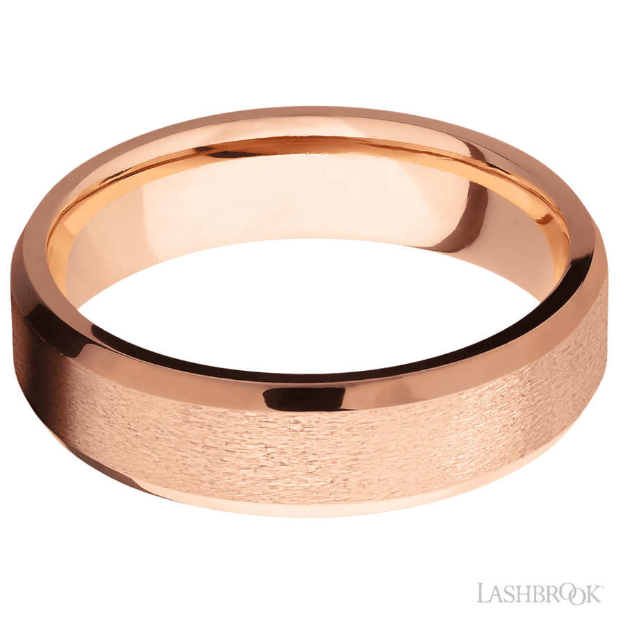 6 mm wide Beveled 14K Rose Gold band.
