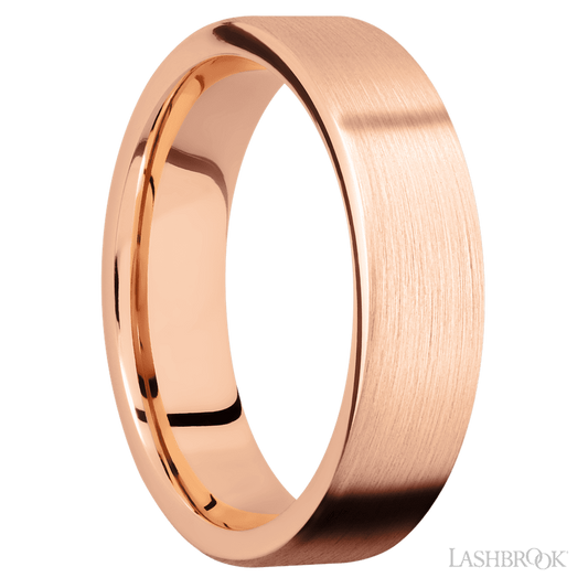 6 mm wide Flat 14K Rose Gold band.