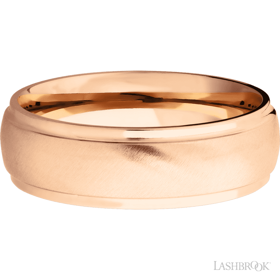 Lashbrook 7mm Domed Stepped Down Edges 14K Rose Gold Wedding Band