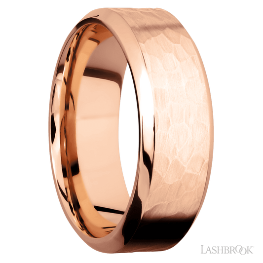 8 mm wide High Bevel 14K Rose Gold band.