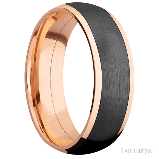 Lashbrook 7mm Domed 14K Rose Gold Wedding Band — Zirconium Inlay