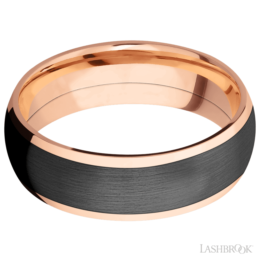Lashbrook 7mm Domed 14K Rose Gold Wedding Band — Zirconium Inlay