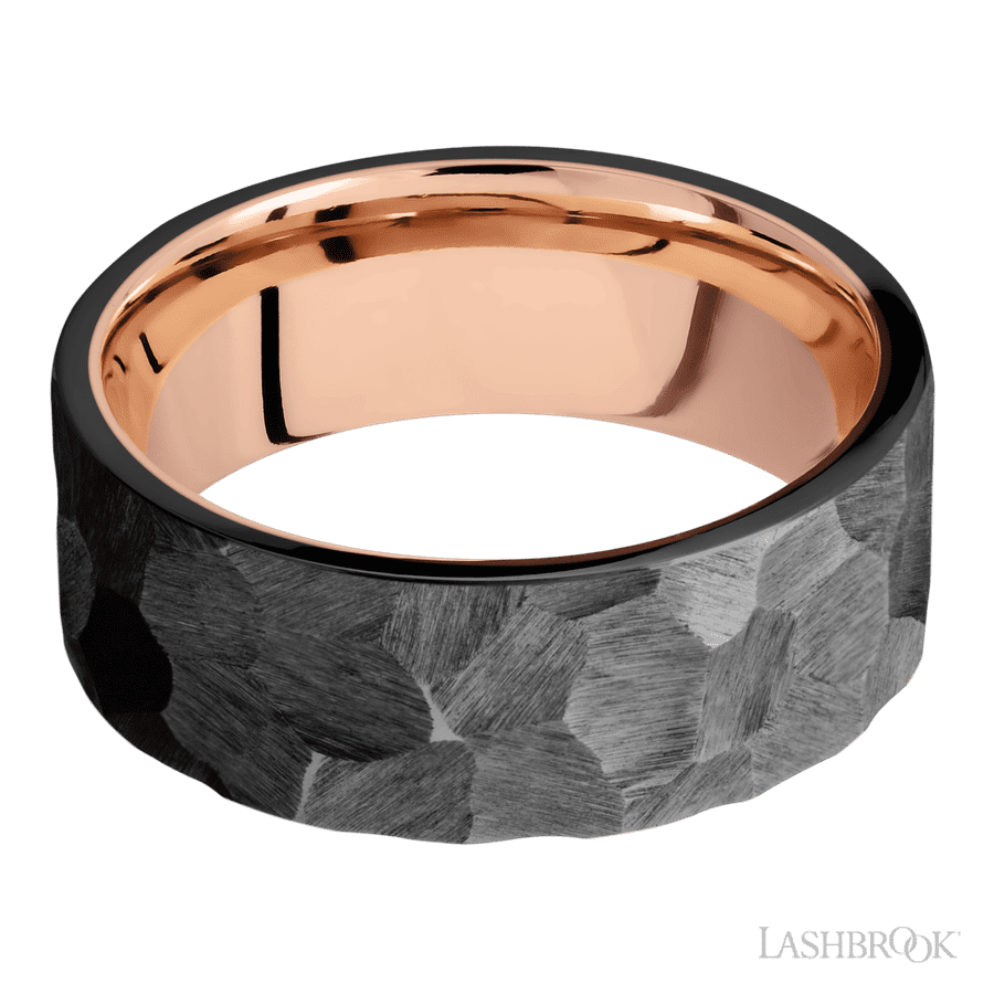 Lashbrook 8mm Flat Zirconium Wedding Band — 14K Rose Gold Sleeve