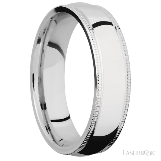 6 mm wide Domed Milgrain Edges 14K White Gold band.
