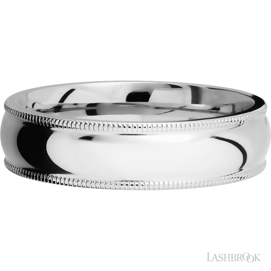 Lashbrook 6mm Domed Milgrain Edges 14K White Gold Wedding Band