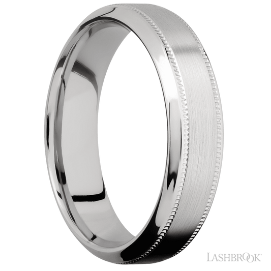 6 mm wide High Bevel Milgrain 14K White Gold band.