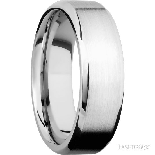 7 mm wide Beveled 14K White Gold band.