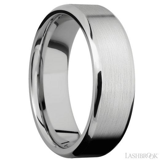 7 mm wide Beveled 14K White Gold band.