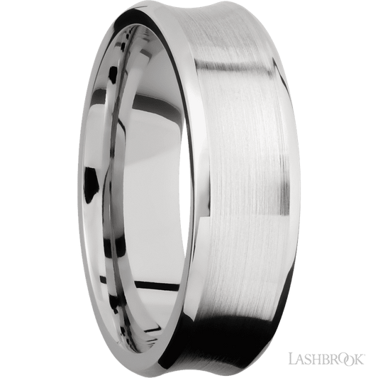 7 mm wide Concave Bevel 14K White Gold band.