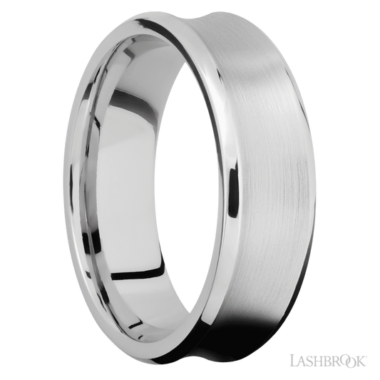 7 mm wide Concave Bevel 14K White Gold band.