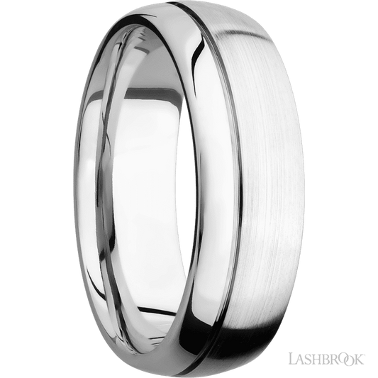 7 mm wide Domed with Off Center Accent Groove 14K White Gold band.