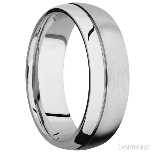 7 mm wide Domed with Off Center Accent Groove 14K White Gold band.
