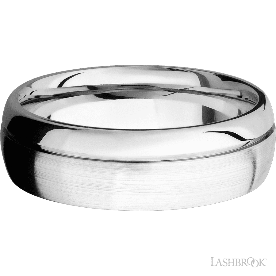 Lashbrook 7mm Domed with Off Center Accent Groove 14K White Gold Wedding Band