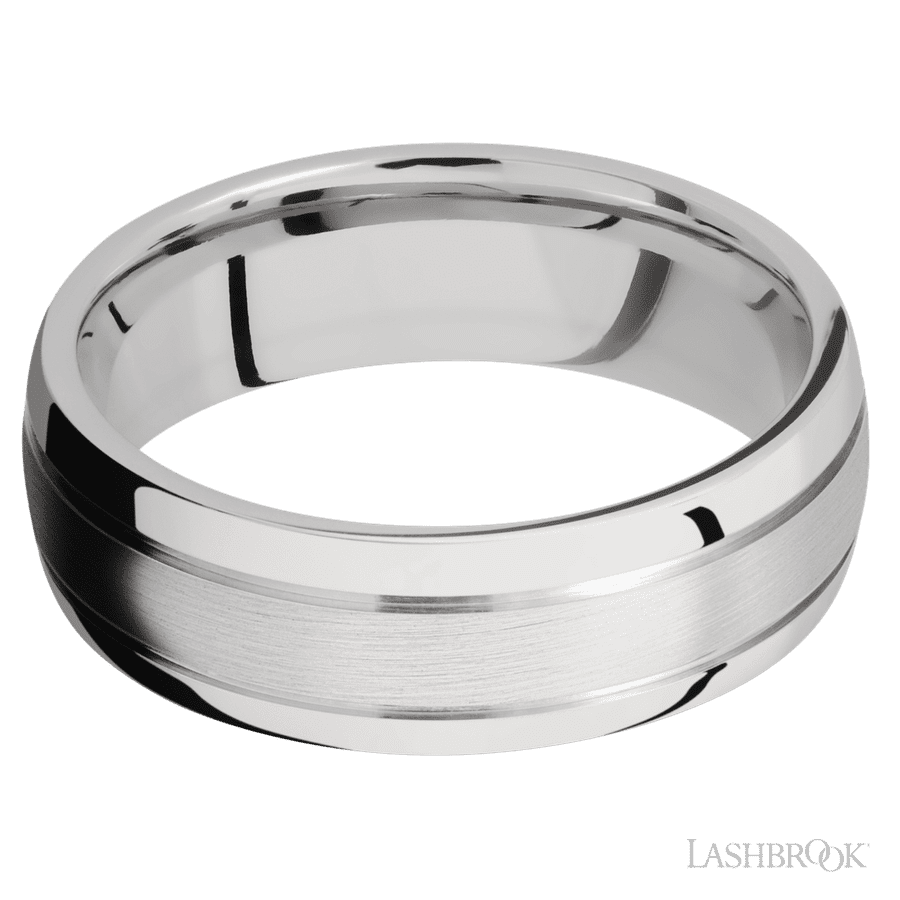 Lashbrook 7mm Domed with two accent grooves 14K White Gold Wedding Band