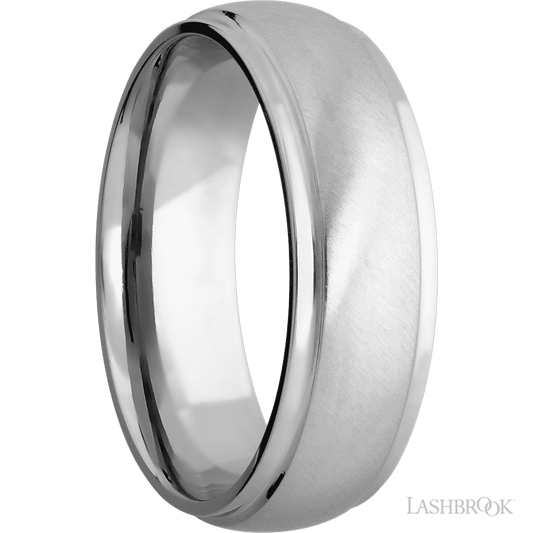 7 mm wide Domed Stepped Down Edges 14K White Gold band.