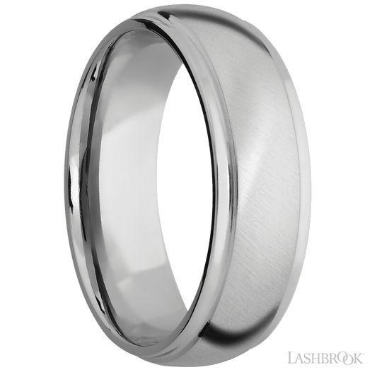 7 mm wide Domed Stepped Down Edges 14K White Gold band.