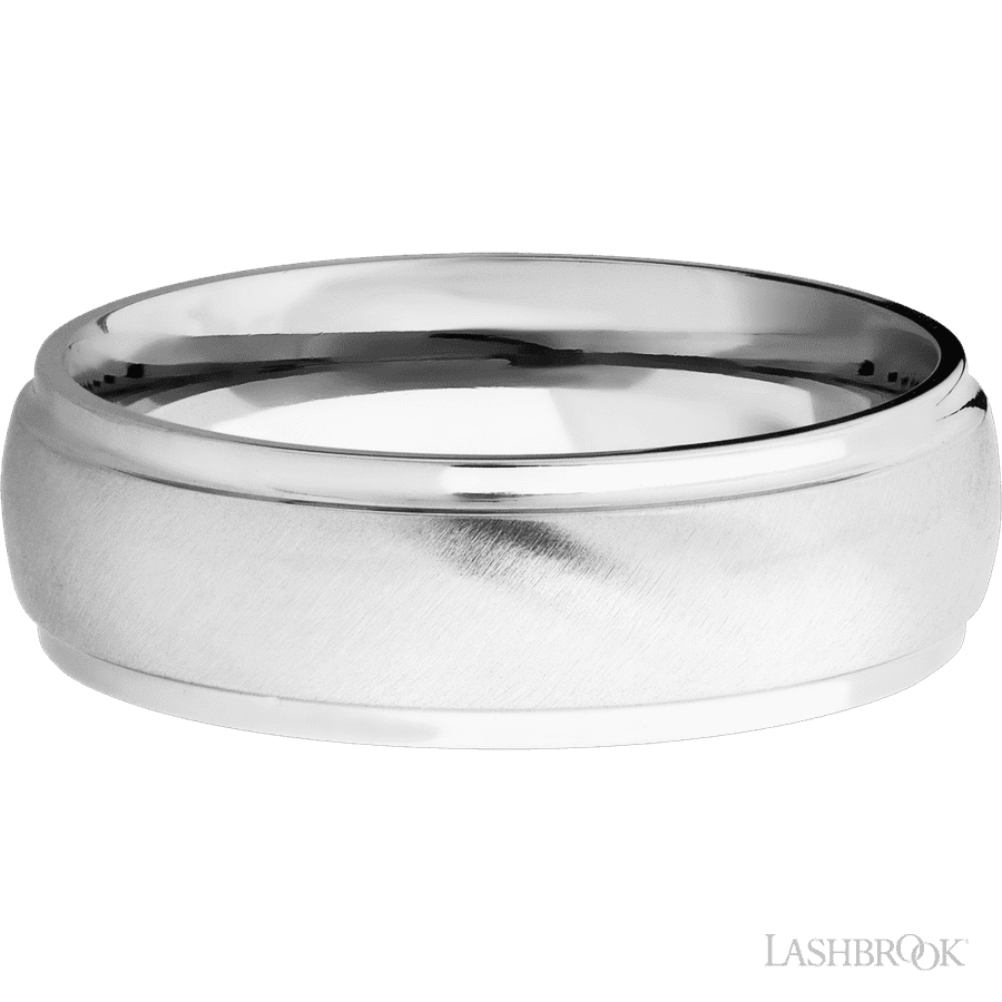 Lashbrook 7mm Domed Stepped Down Edges 14K White Gold Wedding Band