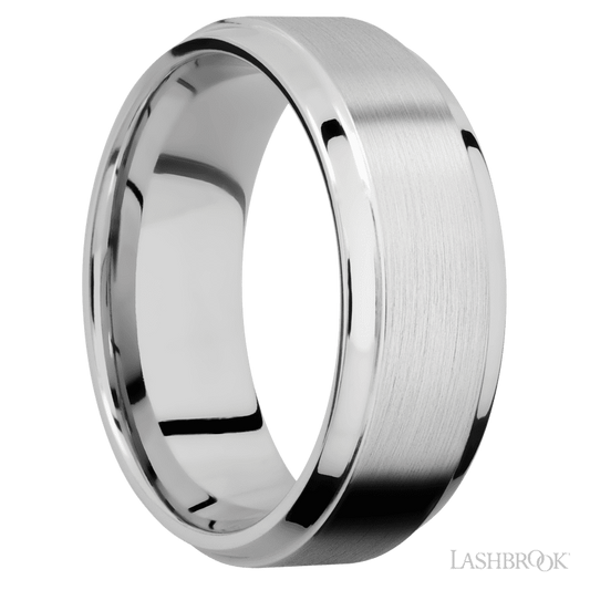 8 mm wide Stepped Bevel 14K White Gold band.