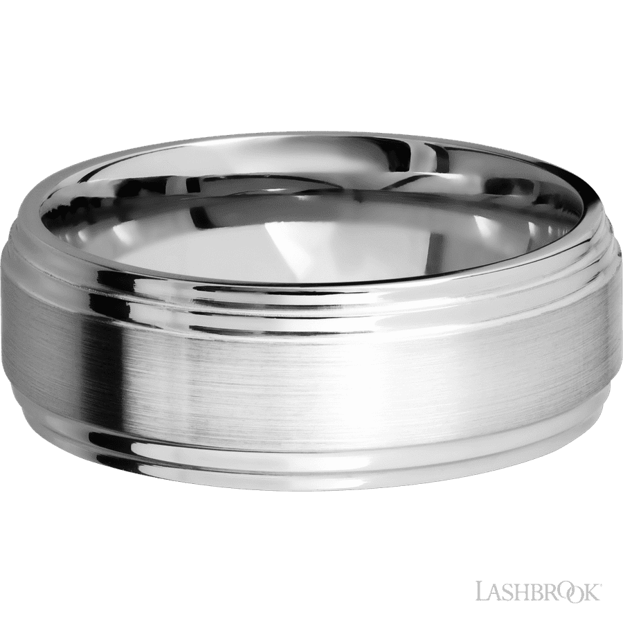 Lashbrook 8mm Flat Double Stepped Edges 14K White Gold Wedding Band