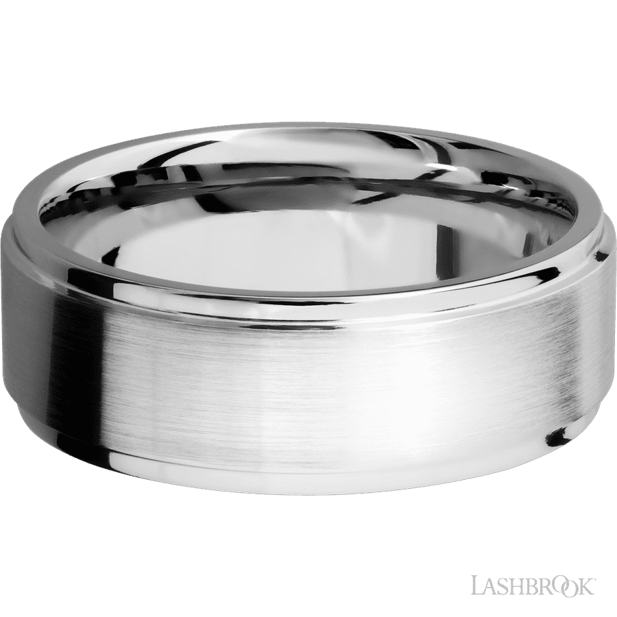 Lashbrook 8mm Flat Grooved Edges 14K White Gold Wedding Band — Satin / Polish Finish