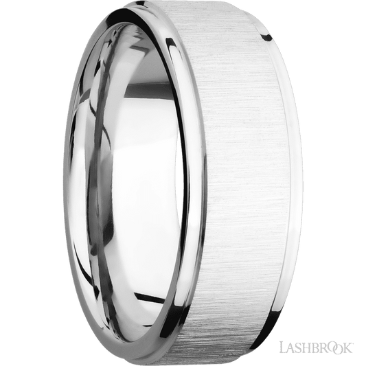 8 mm wide Flat Grooved Edges 14K White Gold band.