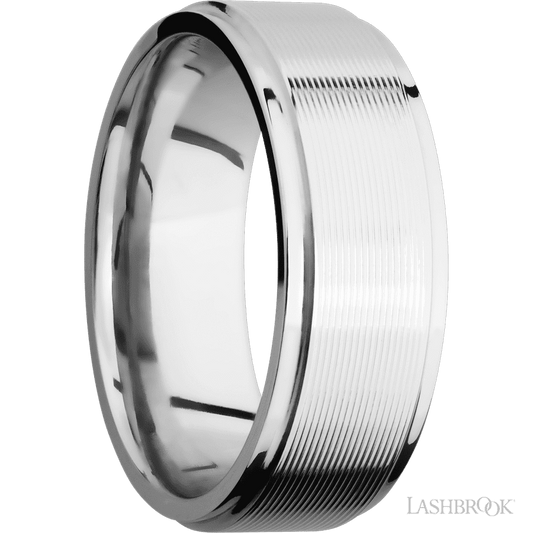 8 mm wide Flat Grooved Edges 14K White Gold band.
