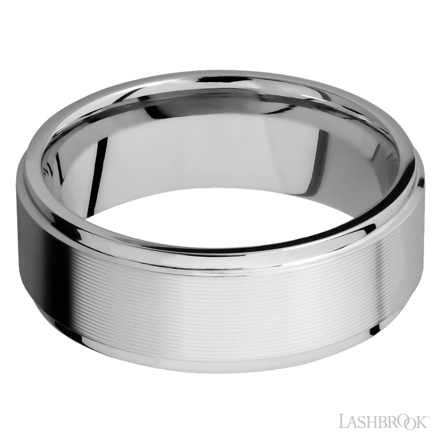 Lashbrook 8mm Flat Grooved Edges 14K White Gold Wedding Band — Machine / Polish Finish