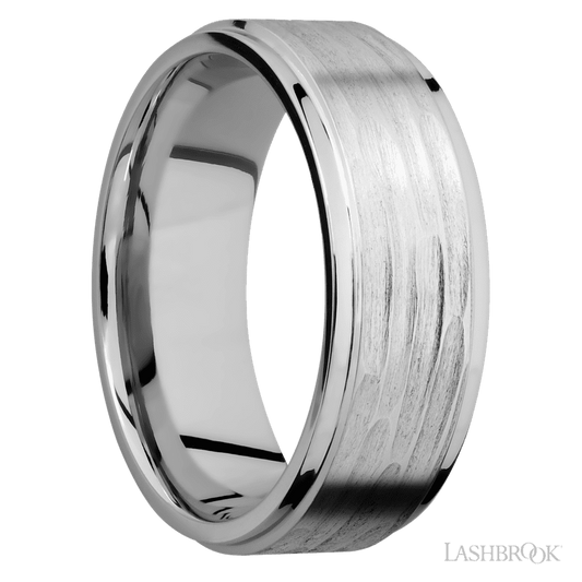 8 mm wide Flat Grooved Edges 14K White Gold band.